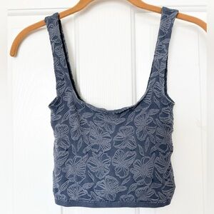 Anthropologie Blue Grey Floral Crop Top Women’s - Size Small/Medium